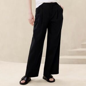 Banana Republic Explorer Nouve Wide Leg Pleated Pants Black 8 Cotton